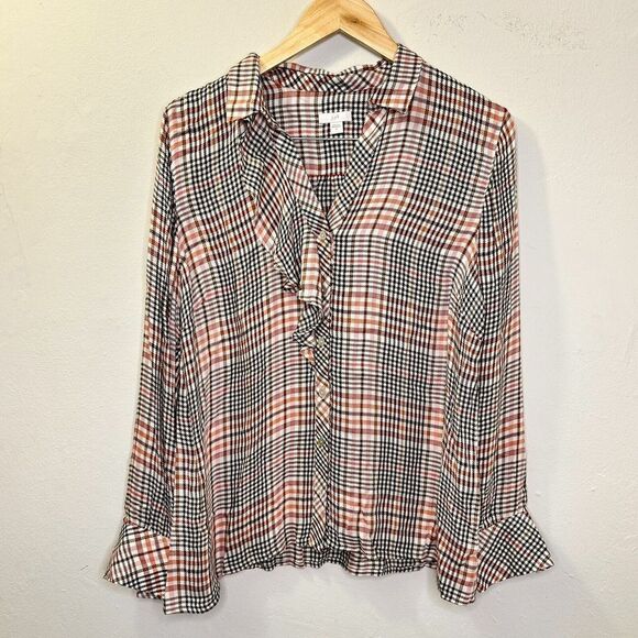 J. Jill Women’s Plaid Button Front Ruffle Tartan Shirt Size Medium - Picture 7 of 12